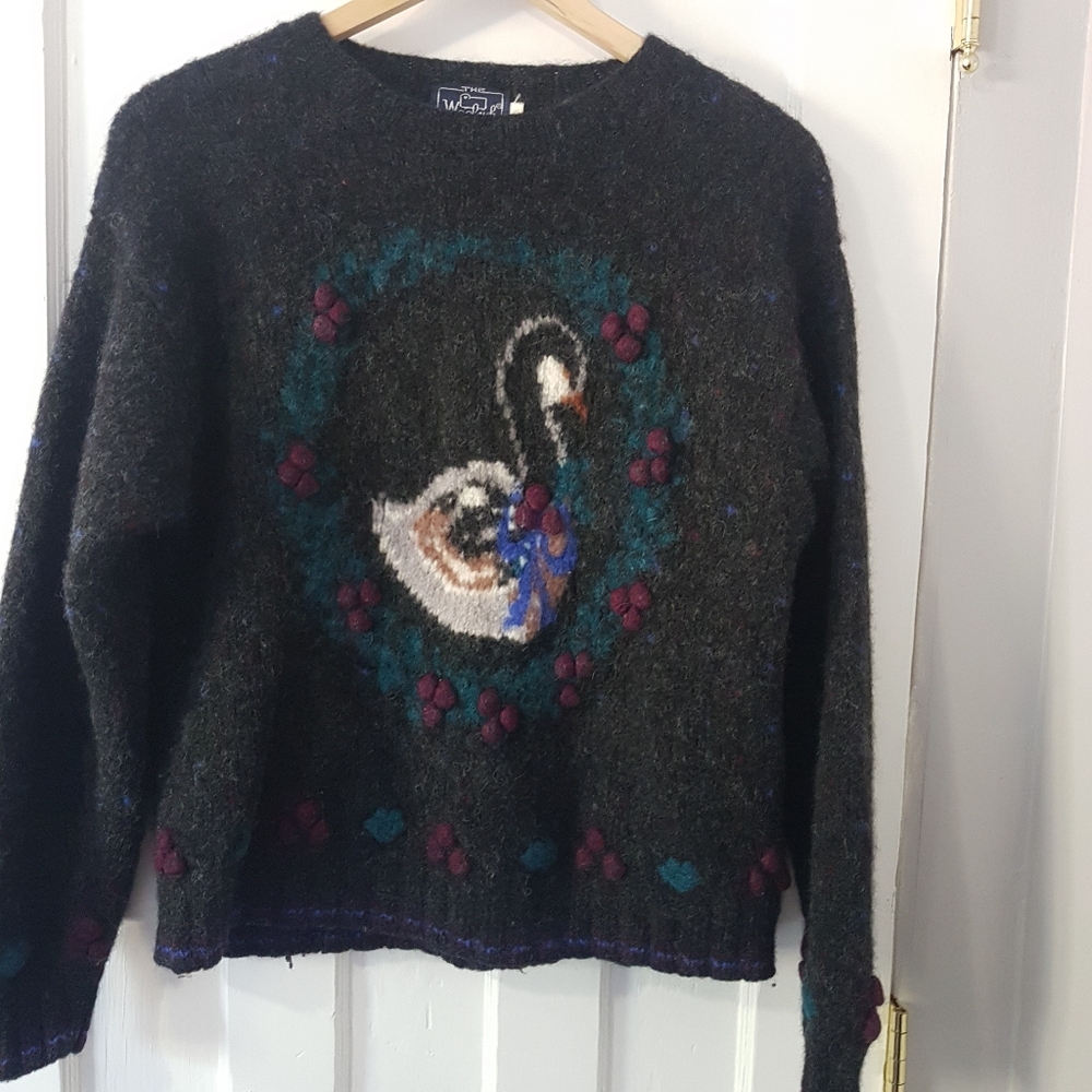 The Woolrich Vintage Wool 3D Duck Print Knit Sweater Grey Sz XL